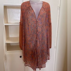 Free People Sheer Bell Long Sleeves MultiColored Kimono Overlay 3/4 Size…
